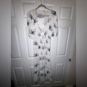 Eye Print Midi Dress/Beach Cover-up Boho Surreal Evil Eye Tie Front Small Medium